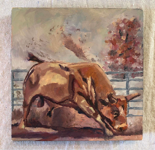 Bucking bull brown bull rider gabriela ortiz art painting nl9rzc