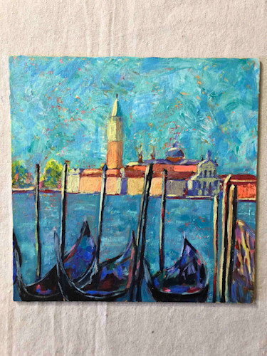 Venice gondolas grand canal italy expressionistic contemporary painting degxxj