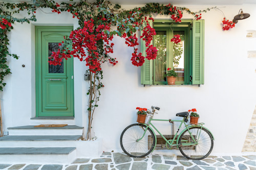 Green door and bicycle skiathos greece ii urybud