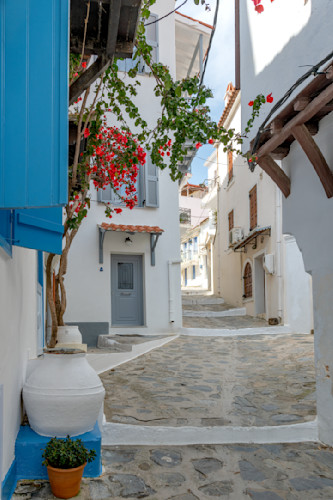 Blue shutters way skopelos town greece yqfain