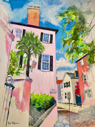 Charleston-South of Broad street oil pastel, paper, 58x76cm, 2020 —  Elena's Gallery