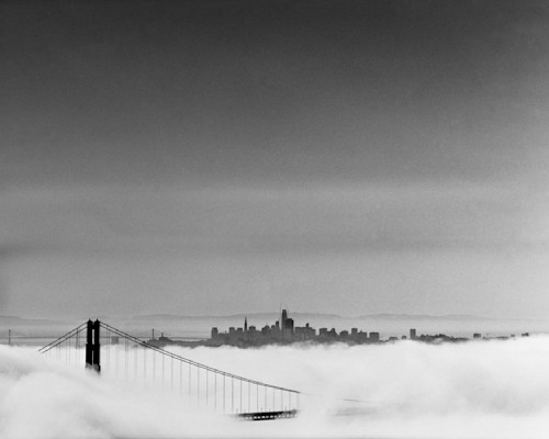 Above the foggy bridge unetly