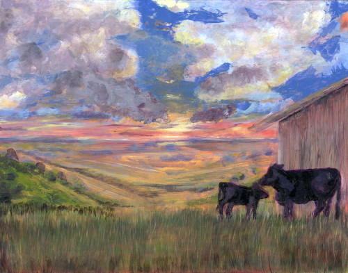 Farm scene two cows marie stephens art for open edition prints and merch sfshkk