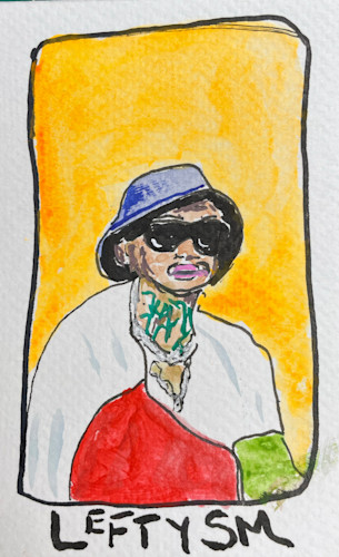 Lefty Sm Watercolor And Ink On Paper 2.5x5in Art | El Santos World