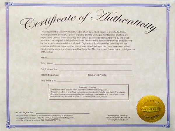 Certificate of authenticity card, artwork, jewelry, business certificate,  business stationery, eco friendly business card