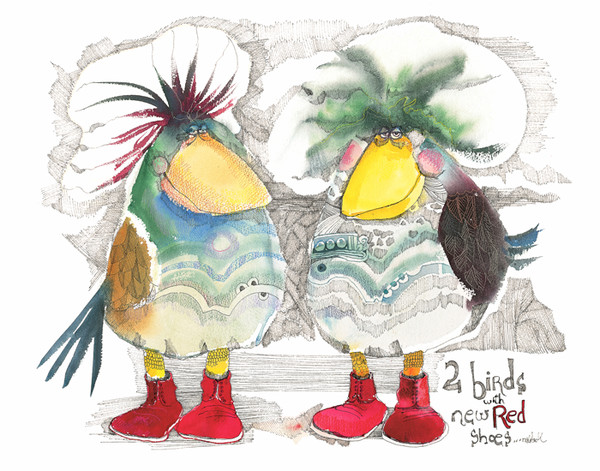 Two Birds with New Red Shoes