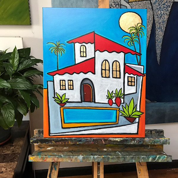 Spanish Villa - Embellished Print with Gold Leaf on Canvas 16"x20"