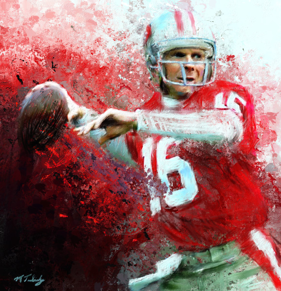 Joe Montana painting | Sports Artist Mark Trubisky | Custom Sports Art