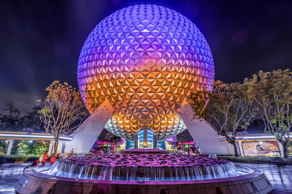 Spaceship Earth at Night 8 Disney Art by William Drew