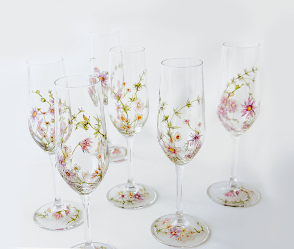 Calla Lily Lilies Flutes Champagne Glasses Frosted - Prochaska Gallery