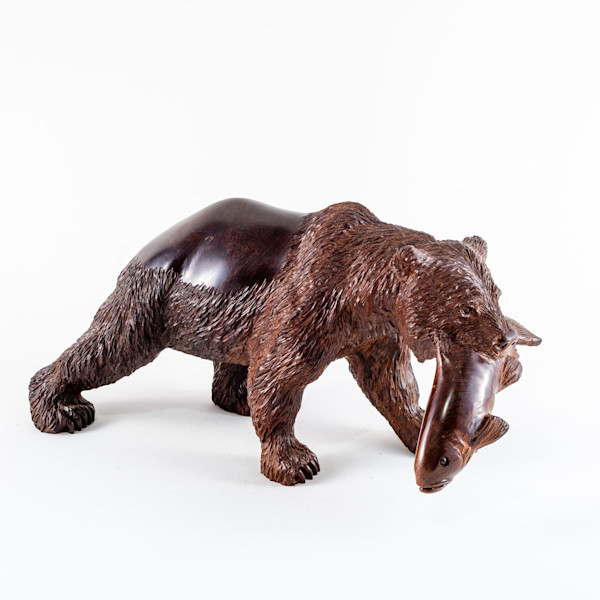 American Black Bear W/ Fish Sonoran Ironwood Sculpture
