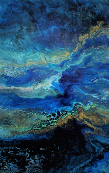 The Cosmos Abstract Acrylic Pour Painting on 12 X 24 Epoxy Coated