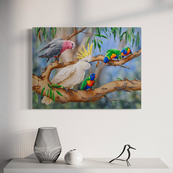 Australian Wildlife Art - Colourful Crowd (Galahs with Sulphur-crested ...