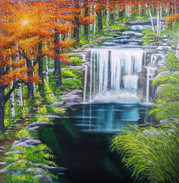 絵画 Mountain waterfall A Mountain waterfall - 36x24 in : r/oilpainting