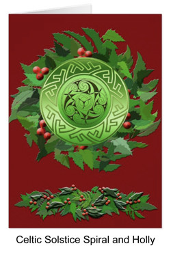 Celtic spiral and holly for yule