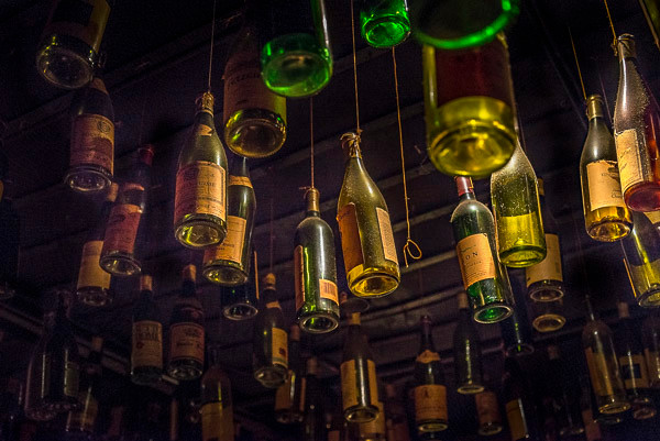 Wine bottles hanging from the ceiling Dante's Down the Hatch in the now-closed Underground