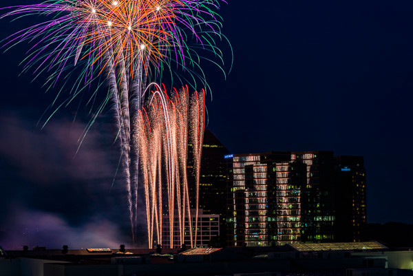 A photo of some fireworks at Lenox Mall in Atlanta