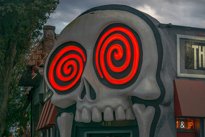 Close up of the front of the Vortex in Little 5 Points in Atlanta