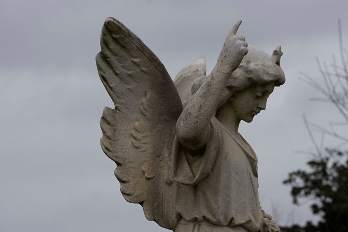 An angel headstone in Oakland Cemetery in Atlanta