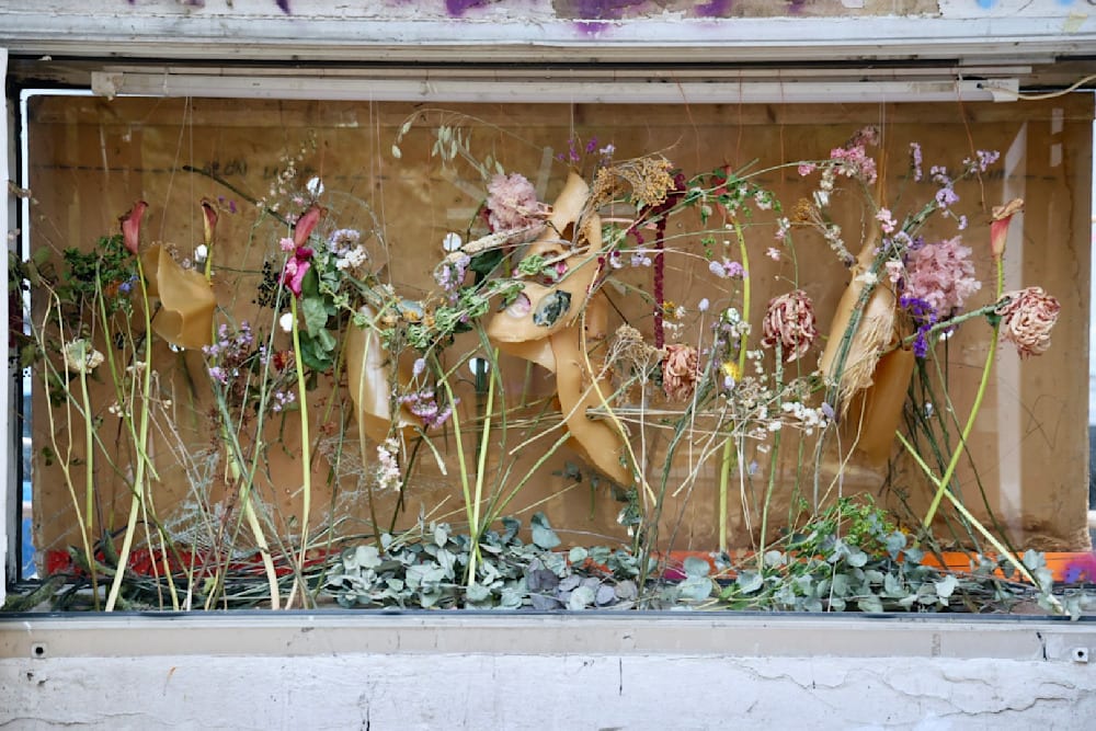 The Last Bloom — Back — Latex sculptures, discarded plants and flowers, hand-braided copper wires — Jay Lee