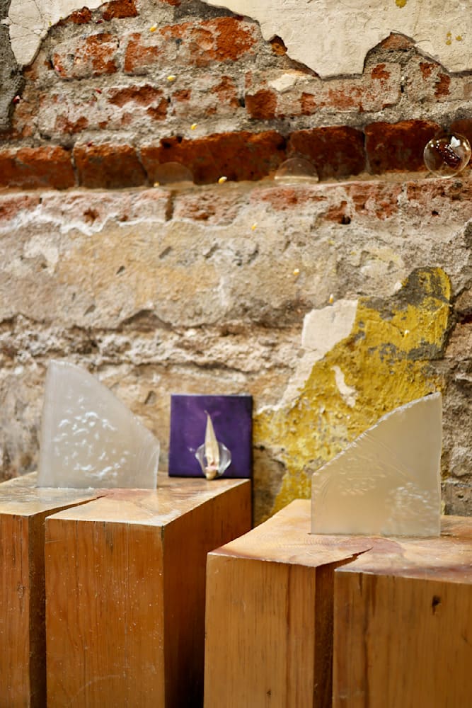 MNEMOSIS — Glass Sculptures and Photography — Cast glass sculptures, encaustic with natural pigment (malachite) — Jay Lee