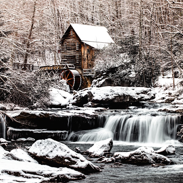 Water fall with winter snow