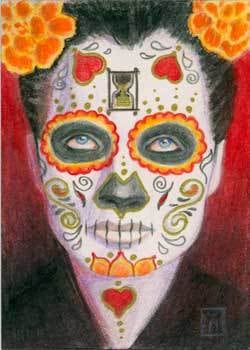 Day of the Dead with Hearts and Hour Glass