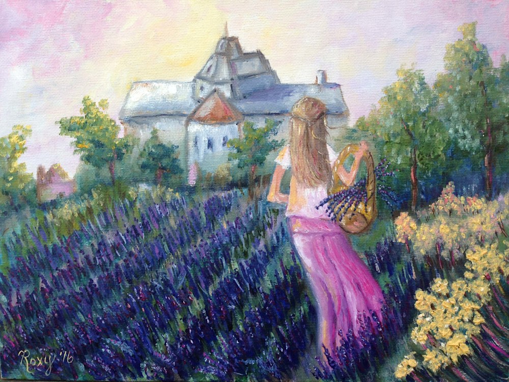 Girl In A Lavender Field Original Art Roxy Rich Fine Art