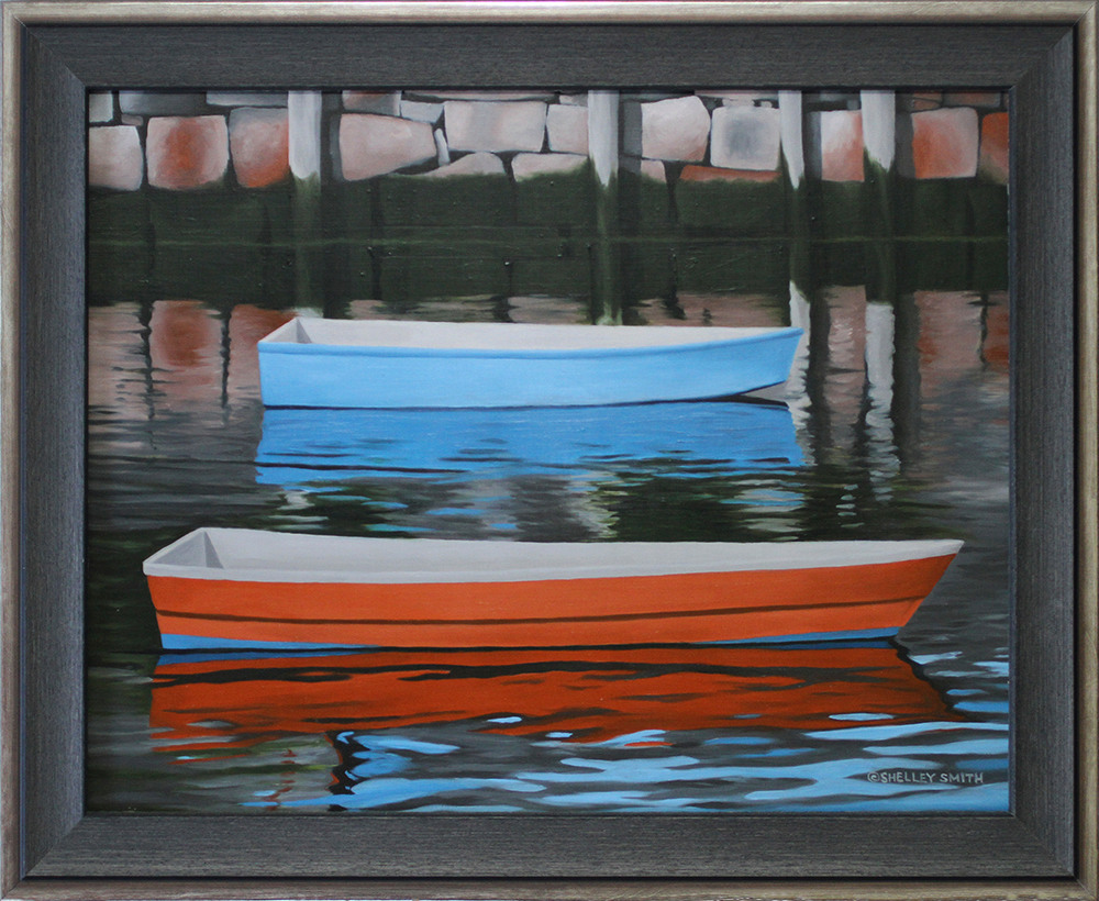 Rockport Massachusetts Two Dinghies Orange and Blue Reflections