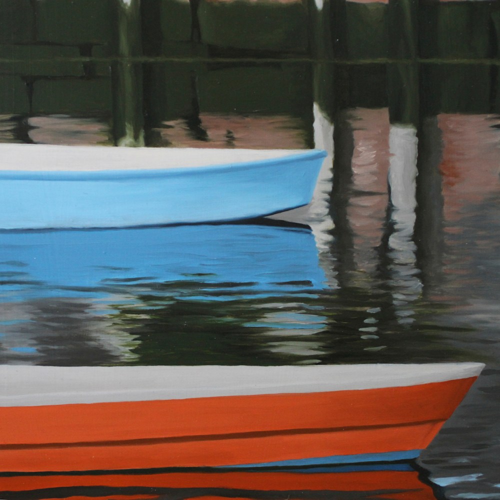 Rockport Massachusetts Two Rowboats Close-up Orange and Blue Reflections
