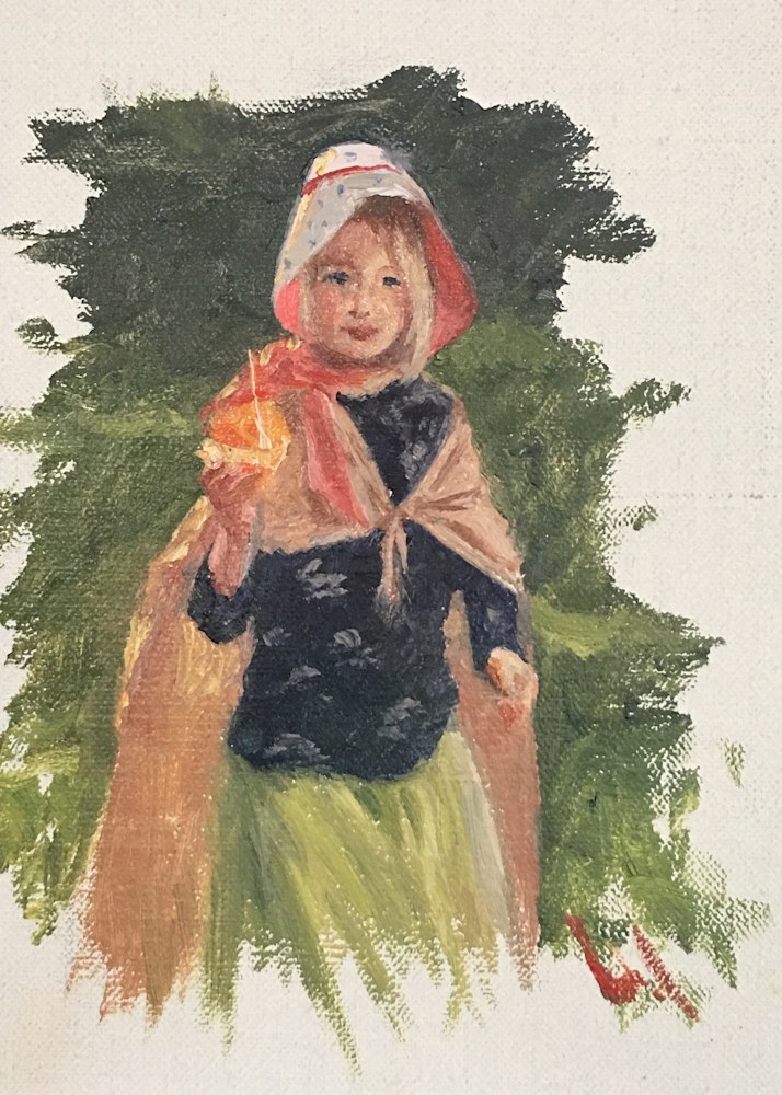 Girl At Market Oil Painting David William Terry