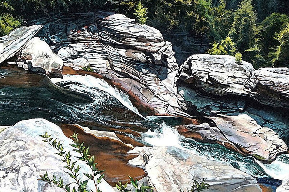 Kevin-Grass-Upper-Linville-Falls-detail-2-Acrylic-on-panel-painting-oyojbi