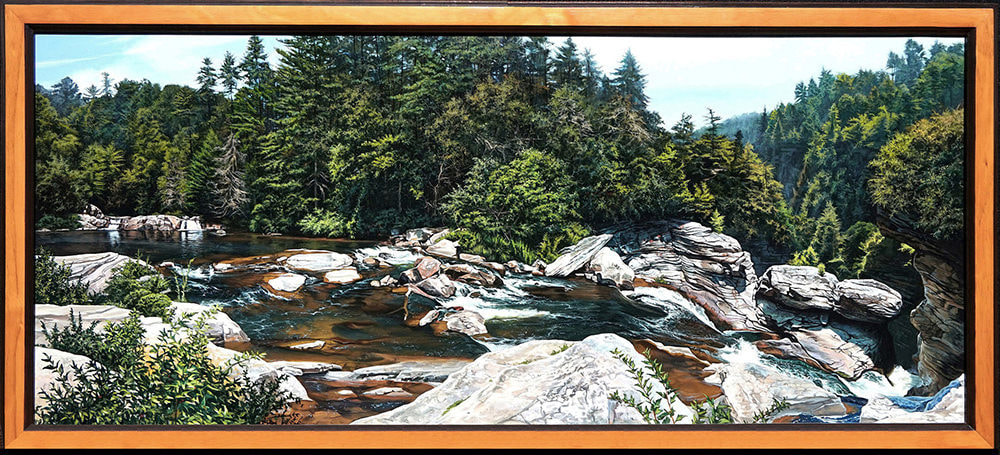Kevin-Grass-Upper-Linville-Falls-framed-Acrylic-on-panel-painting-qovbpd