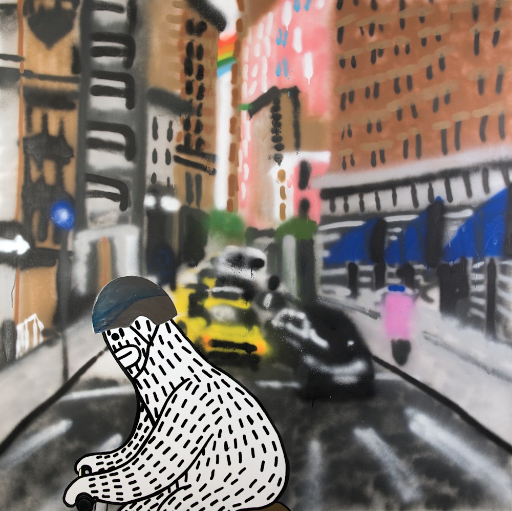 Frank Ape   Bike Street Art Painting   wet paint nyc