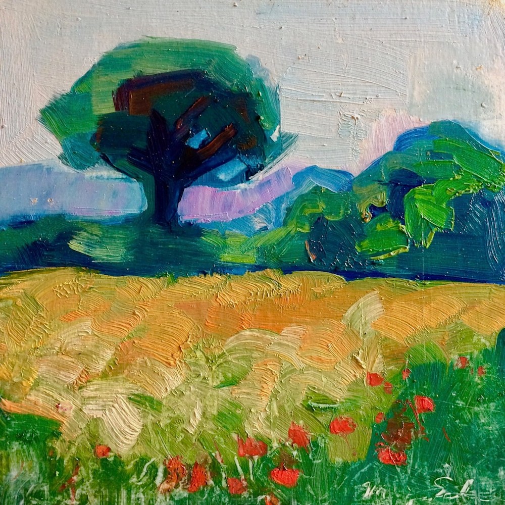 Plein Air Oil Painting Done In Italy Pienza Of A Wheat Field With