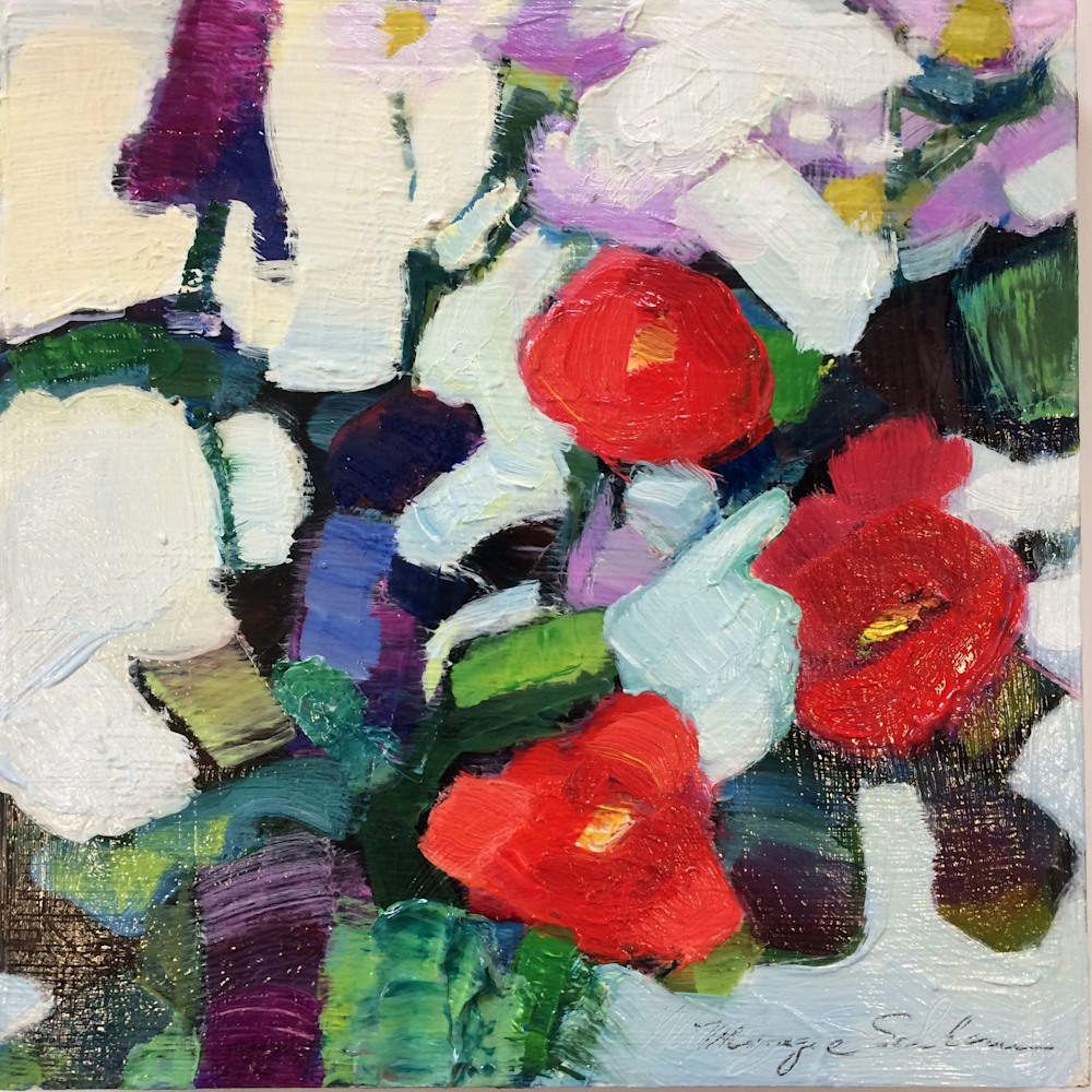Together Still Life With Roses Butterfly Bush Purple Smoke Tree