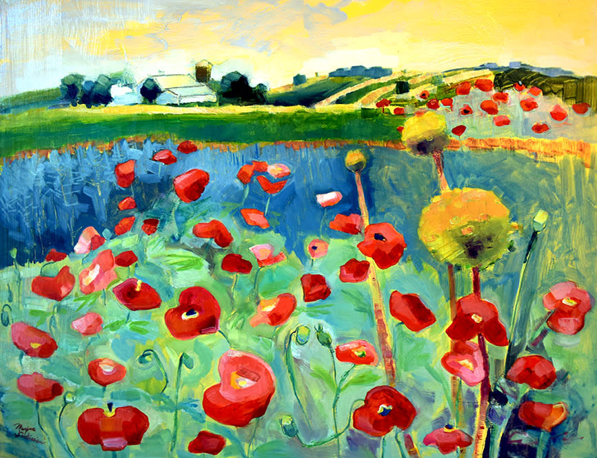 Gorgeous Poppy Farm I Plein Air Oil Painitng Of An Amish Poppy