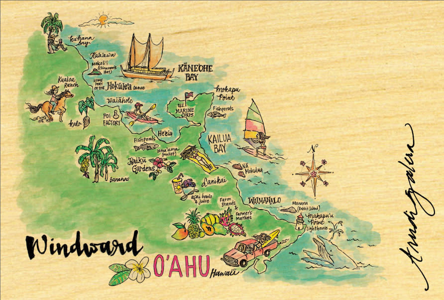 Windward Watercolor Map Postcard Pictures Plus