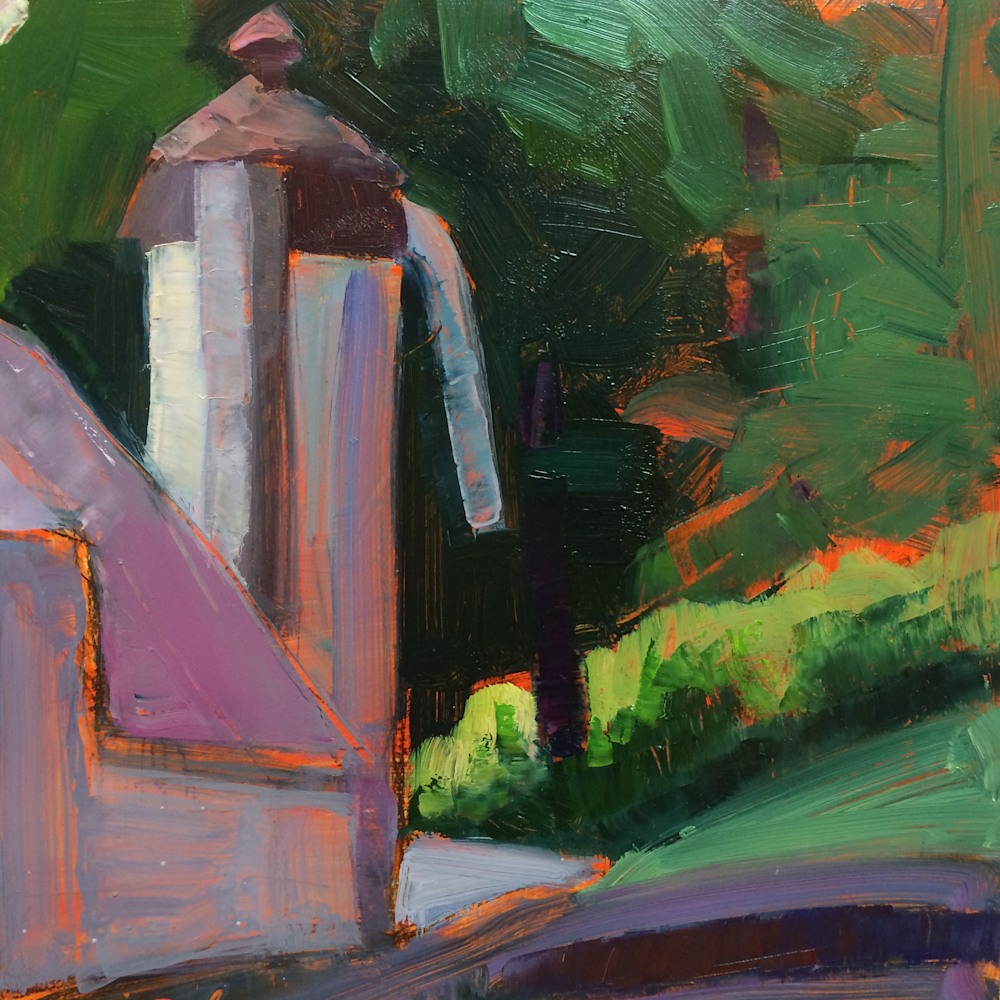 Glowy 2 Farm Plein Air Oil Painting In Afternoon Light With Silo