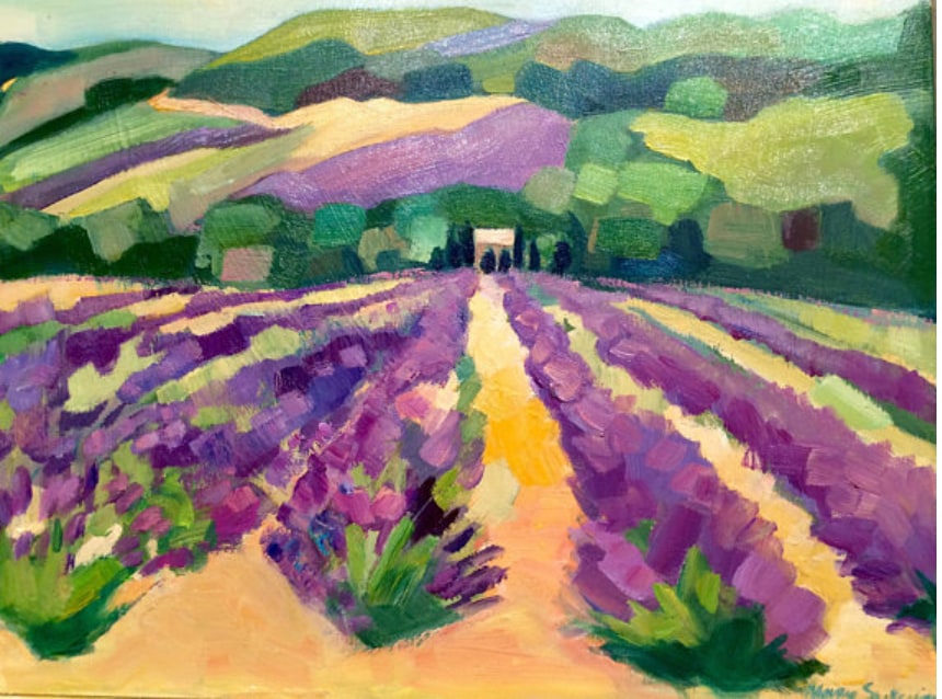 Plein Air Oil Painting Done In Provence In The South Of France By Monique Sarkessian I Painted This Gorgeous Lavender Field And Then Had A Delicious Lunch What Could Be Better