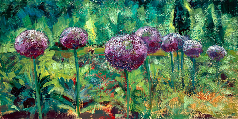 Original Encaustic Wax Landscape Painting Chanticleer Aliium