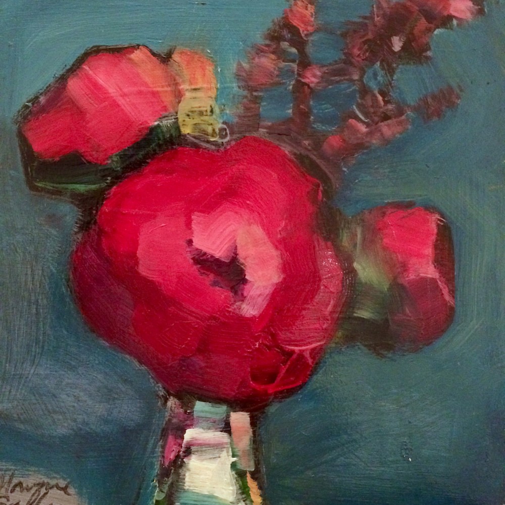 Together Still Life With Peonies and Lilacs 1, Oil on wood, 6x6