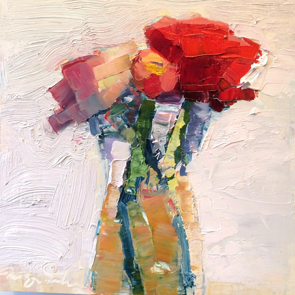 Striking Still Life With Pink Orange And Red Ranunculus 8 X8