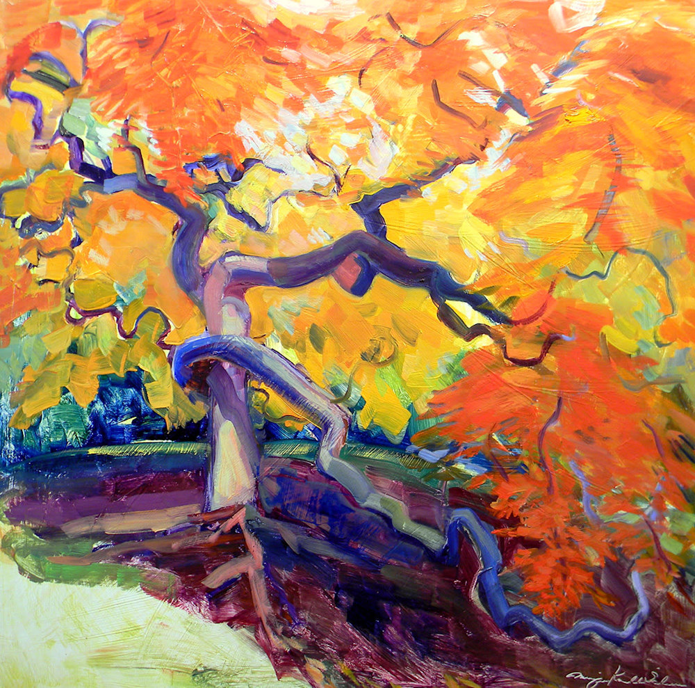 Where Your Glory Dwells 58 By Monique Sarkessian Plein Air Oil Painting Of The Amazing Statuesque Japanese Cut Leaf Maple Tree With Twisting Trunk And Boughs Painted En Plein Air At Winterthur Estate