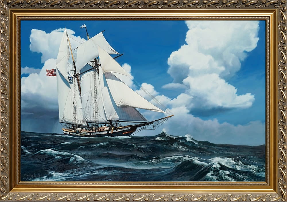Kevin Grass Schooner Racing the Storm framed Oil on panel painting