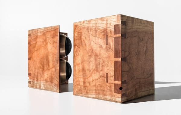Orb Audio Speaker Stands in Curly Cherry by Timothy Hogan 4 grande