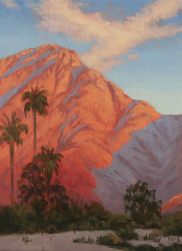 Palm Desert Area Sunrise Oil Painting With Palms By Terry Sauve