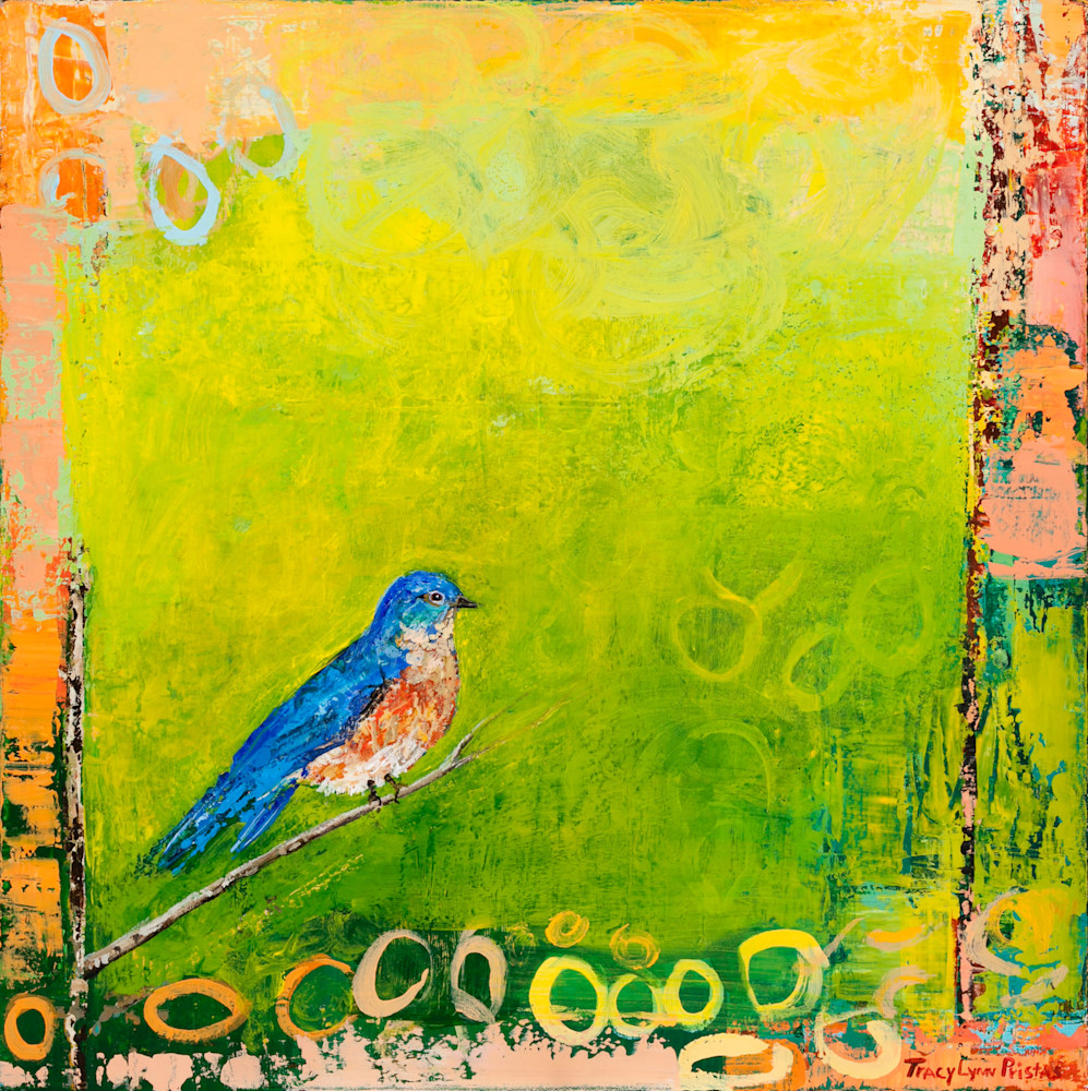 Tracy Lynn Pristas Expected Converstaions Framed Original Bluebird Painting