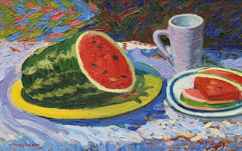 Watermelon on the plate   Print, cropped