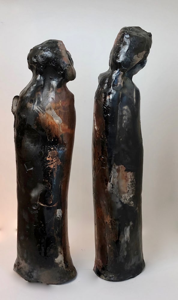 Ceramics Kissing Couple 1  back view ,pit fired, 14